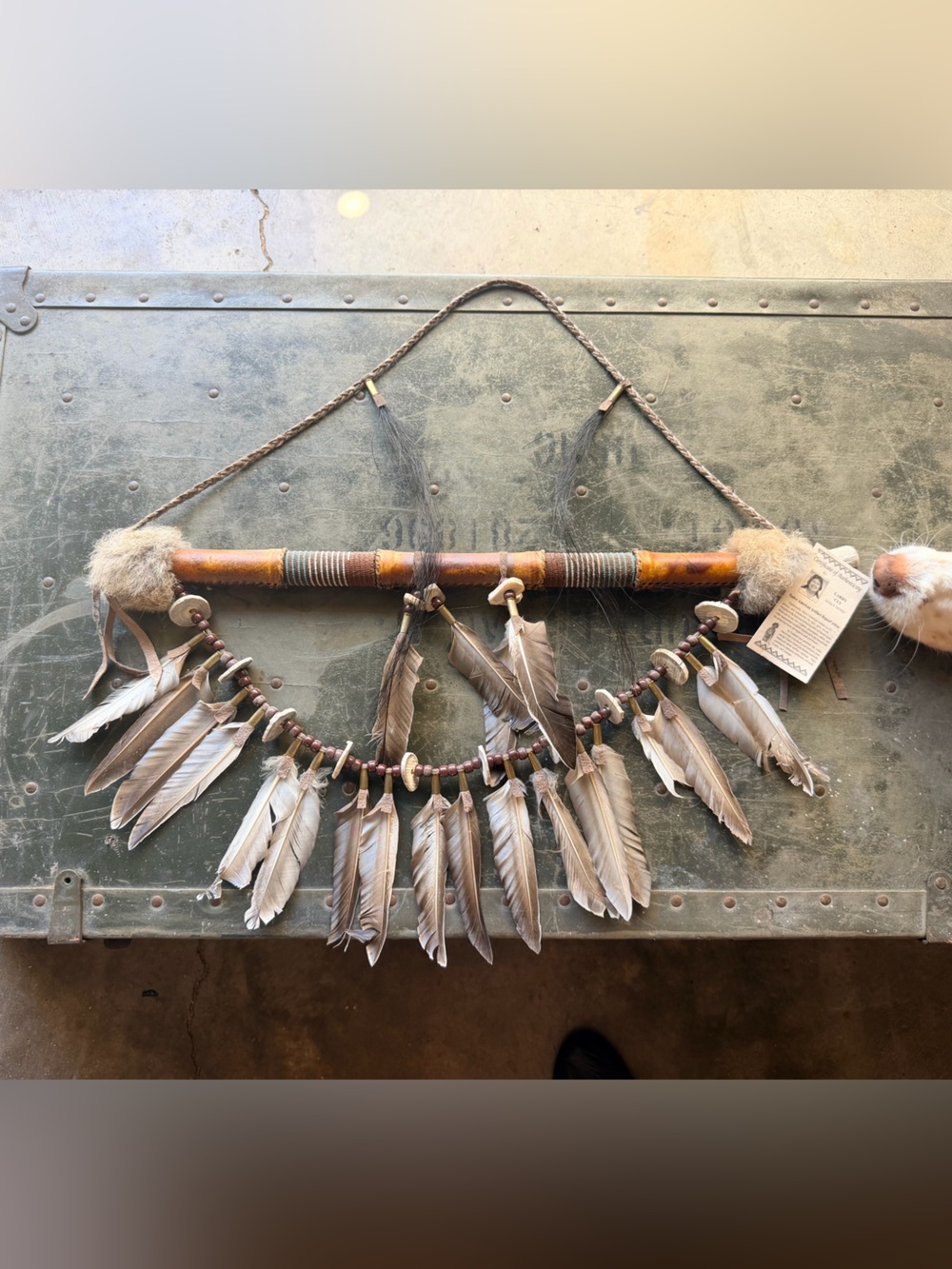 Decorative Feather Wall Hanging with Wooden Rod